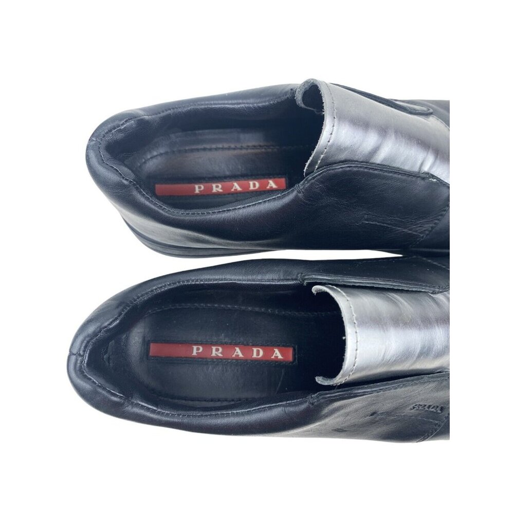 Prada Black Calfskin Leather Silver Chrome Slip On Sneakers 3S6047 US 8 EU 41 - Picture 12 of 16